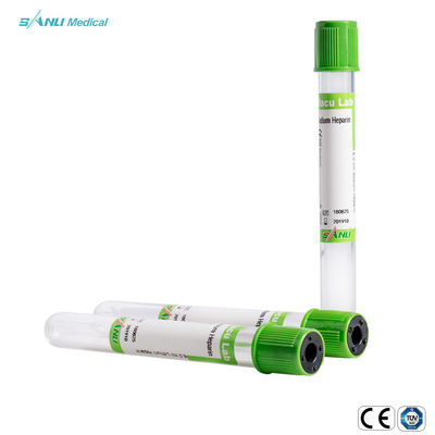 Parte superior verde 13*100 dos tubos descartáveis da coleção do sangue do plasma da heparina do sódio