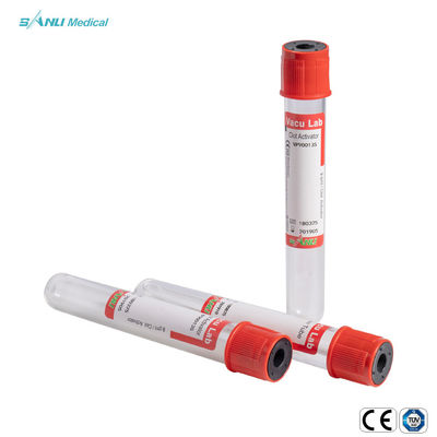 Tubo de análise de sangue vermelho 13*75/13*100*16*100 do vácuo do ativador estéril descartável do coágulo