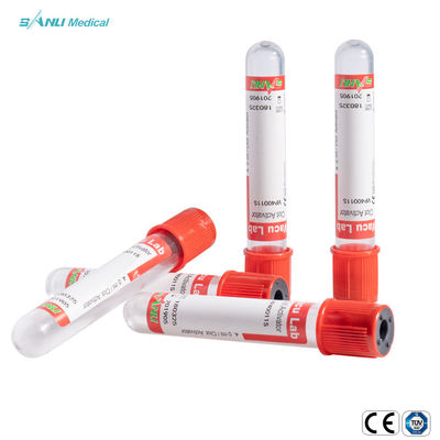 Tubo de análise de sangue vermelho 13*75/13*100*16*100 do vácuo do ativador estéril descartável do coágulo
