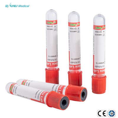 Tubo de análise de sangue vermelho 13*75/13*100*16*100 do vácuo do ativador estéril descartável do coágulo