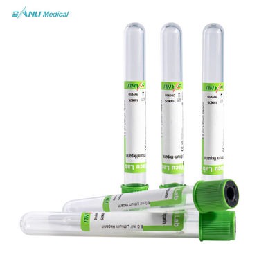 Tubo de vidro descartável de lítio e heparina verde para coleta de sangue