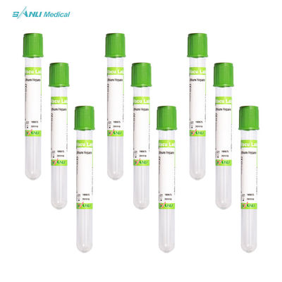 Tubo de vidro descartável de lítio e heparina verde para coleta de sangue