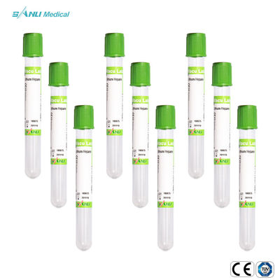 Parte superior verde dos tubos da coleção do sangue do vidro da heparina do lítio para testes da bioquímica