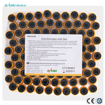 Coleção descartável do sangue do ativador do coágulo do ANIMAL DE ESTIMAÇÃO com gel 13x100mm