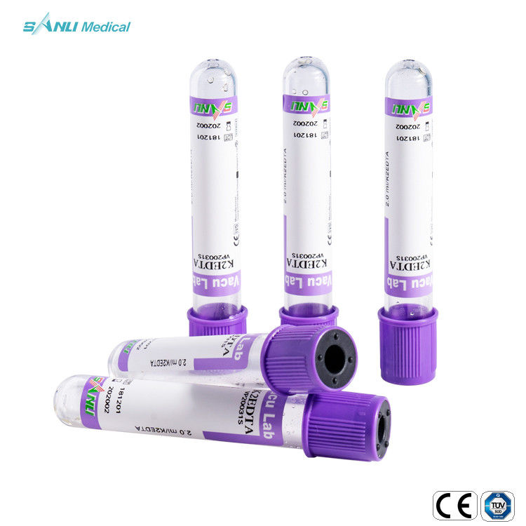 O EDTA médico descartável K3/K2 dos tubos de vácuo da análise de sangue com parte superior 13*100 da alfazema